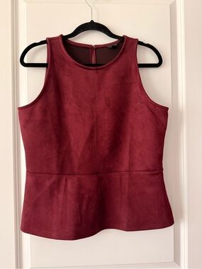 Ann Taylor Faux Suede Sleeveless Peplum Top in Burgundy